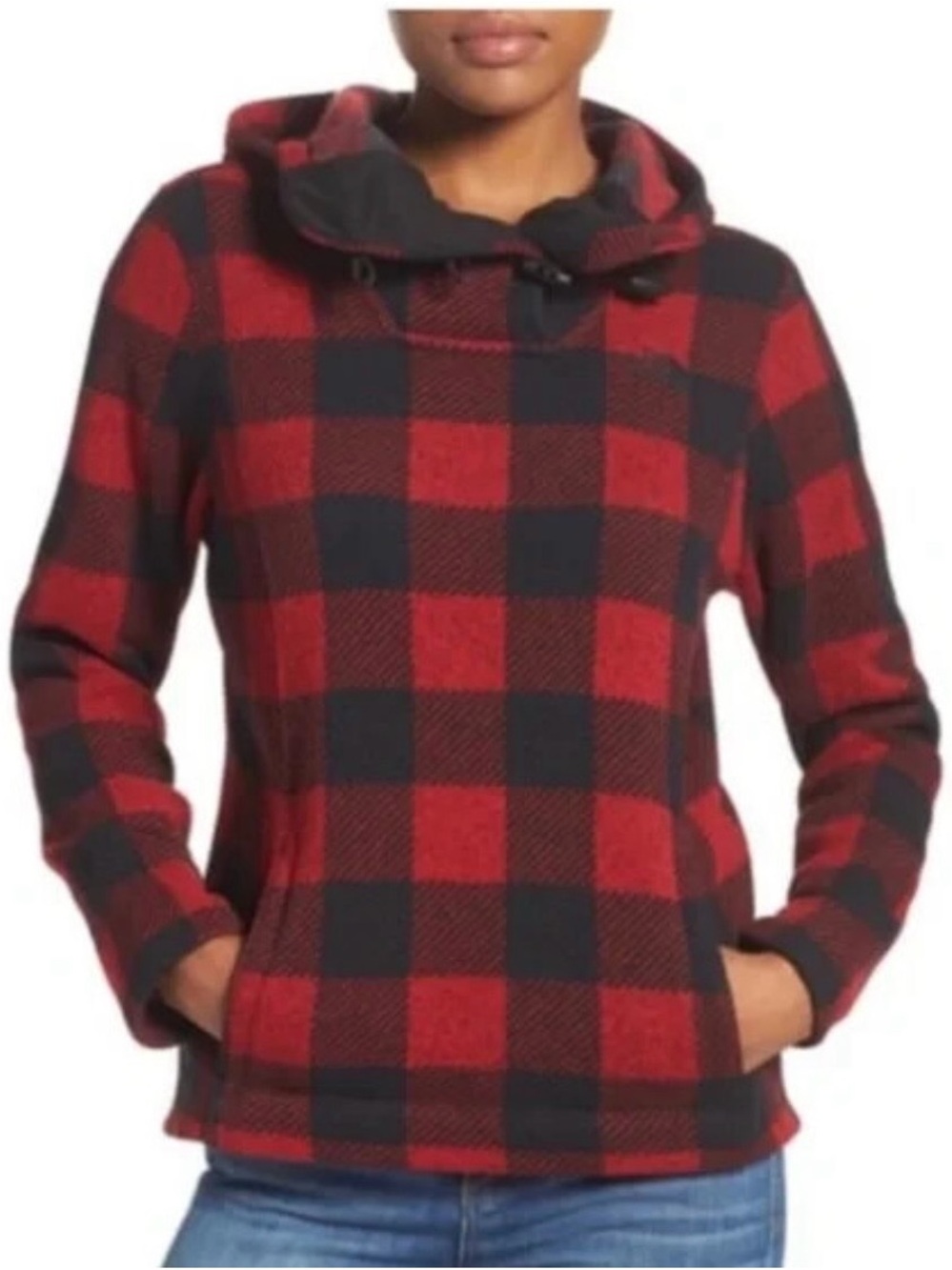 The North Face Women’s Red & Black Buffalo Plaid Hooded Pullover